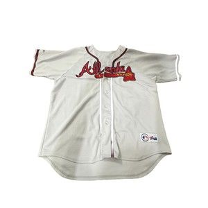 MAJESTIC ATLANTA BRAVES MLB Gray JERSEY (Missing 2 Buttons) Size 2XL
